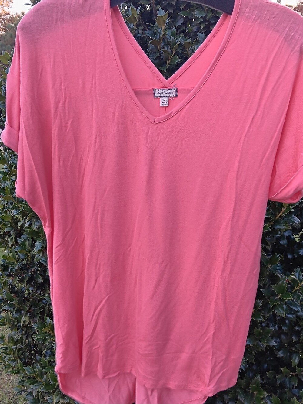 Eyeshadow bright coral flowy V-neck top